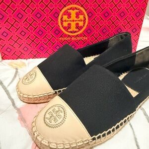 Tory Burch Black and Tan Espadrilles